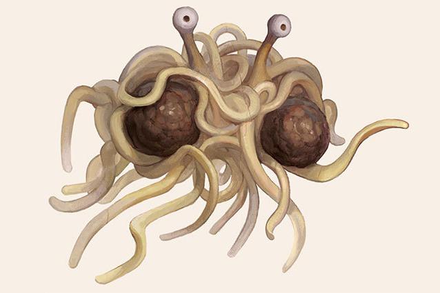 Pastafarianism הוא ... הכנסייה של מפלצת פסטה מעופפת. מצוות הפסטפאריזם